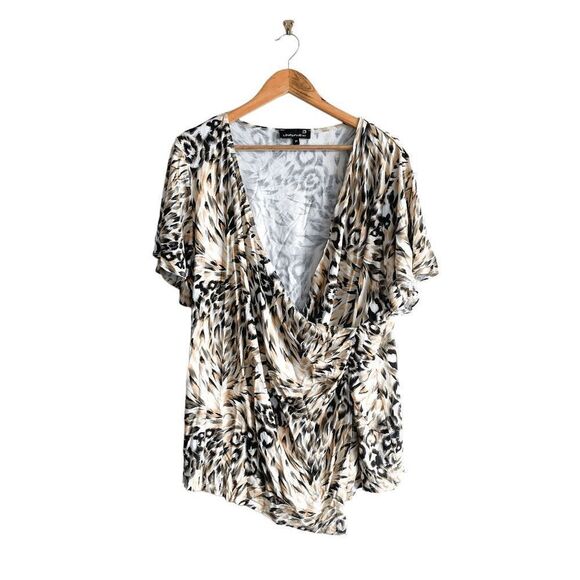 Laura Plus Women Wrap Top Animal Print Short Sleeve Plus Size 3X - Picture 1 of 6